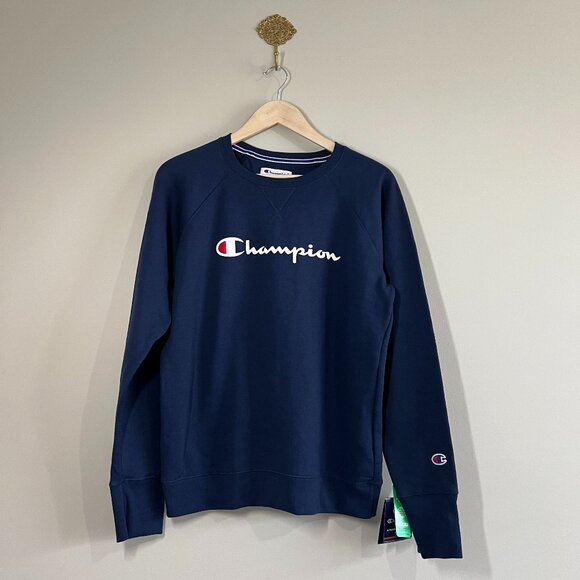NWT Champion Women’s Crewneck Sweatshirt – Navy Blue Logo Pullover Size Medium - Picture 1 of 10